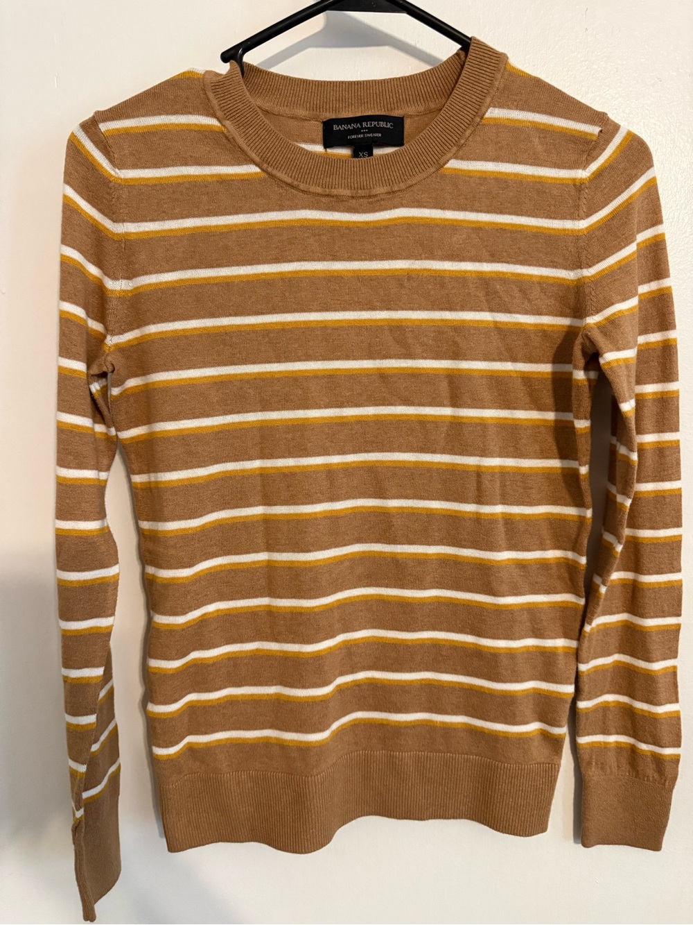 Banana Republic Women's Camel Tan Striped Crewneck Sweater